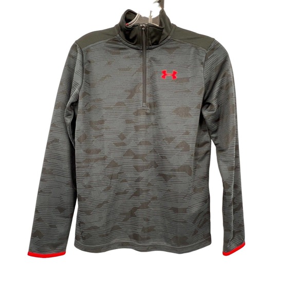 NEW Under Armour Youth Boys Large Quarter Zip Grey‎ and Red Heatgear Pullover - Picture 4 of 7